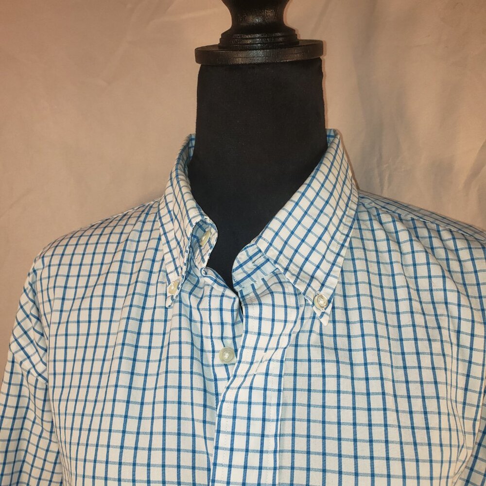 Brooks Brothers Blue & White Checked Button Down Dress Shirt - 17-34